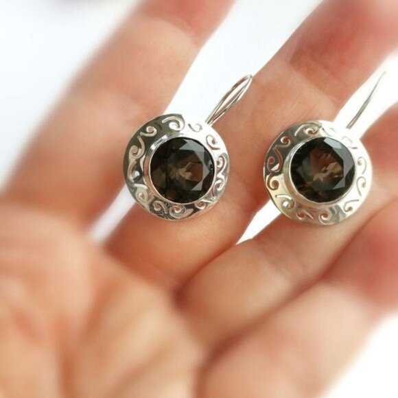 Smokey Topaz Smoky Quartz drop earrings in Sterling Silver 🆕 - Picture 7 of 8
